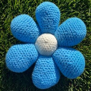 Hand Crocheted Blue Daisy Mini Pillow Plushie!